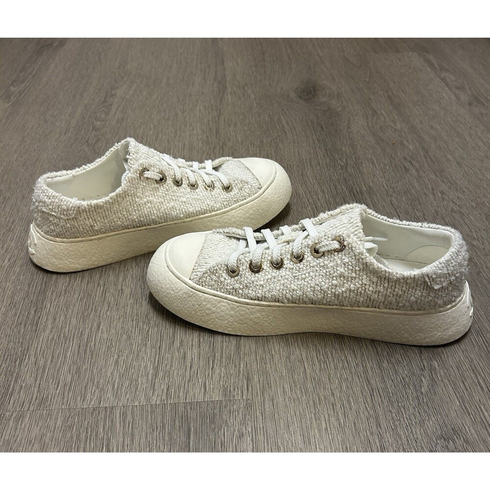 Chanel 24P Tweed Low Top Sneakers Shoes White Gold Eyelets Women's Size 39 - Picture 2 of 13